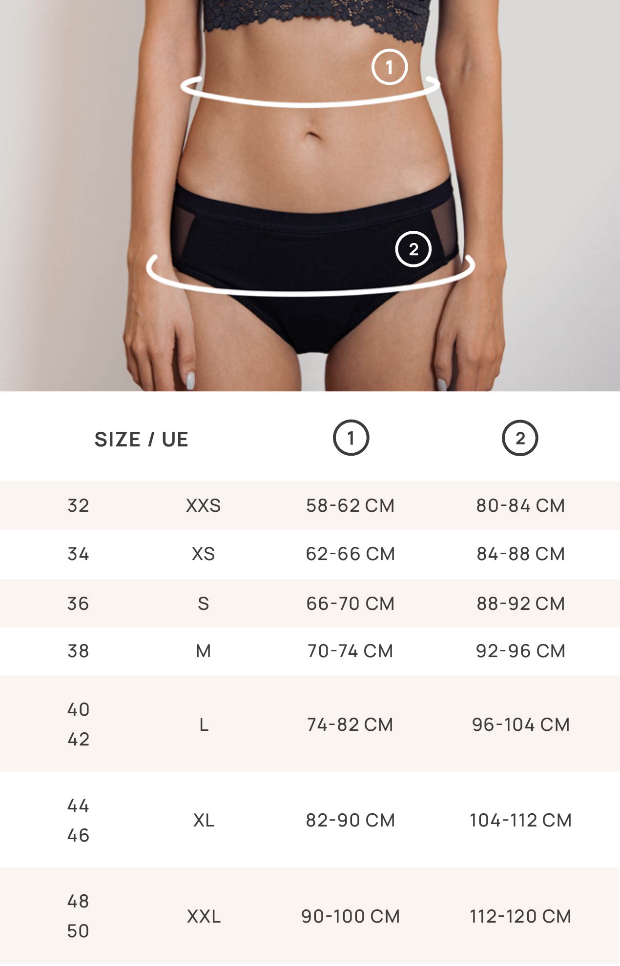 Size Guide - Gaya swiss menstrual lingerie